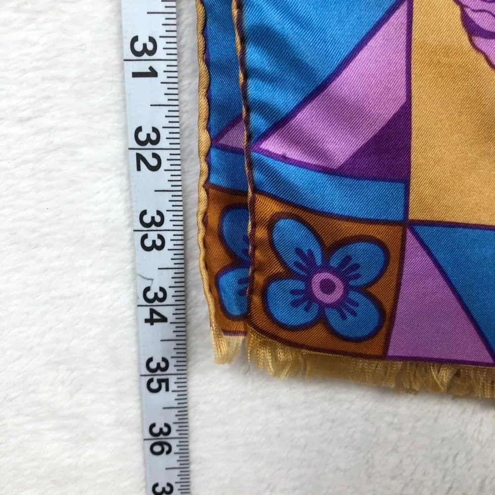 VTG Sant'Angelo Floral Geometric Oblong Scarf Blue Purple Gold‎ Fringe 14